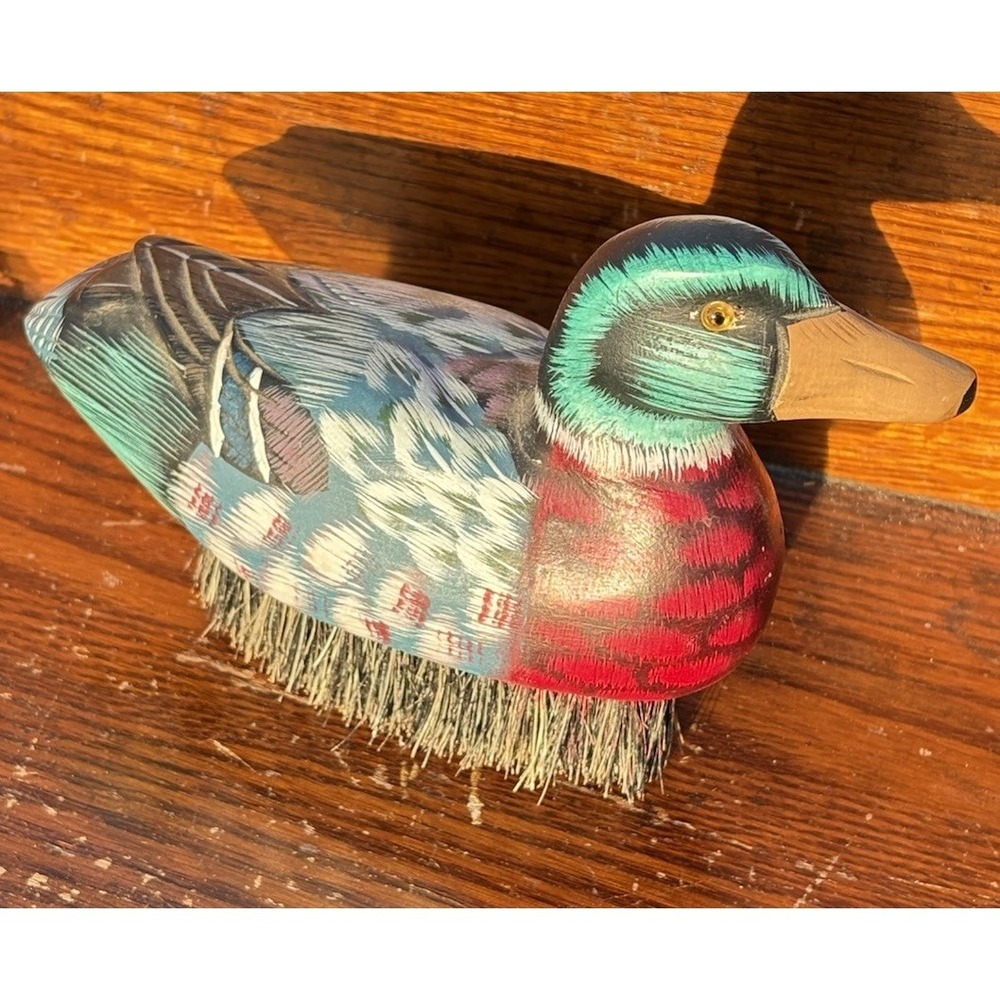 Vintage Hand Carved  Hand Painted Duck Lint Brush For Clothes Coats Shoes  New - Picture 3 of 7